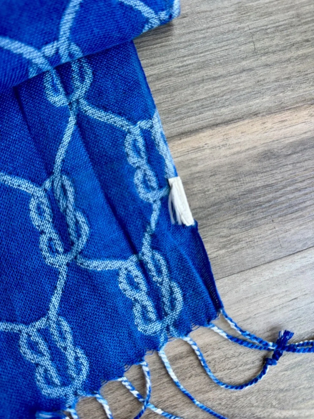 Royal Blue Nautical Rope Knot Scarf Oversized Woven Fringe Wrap
